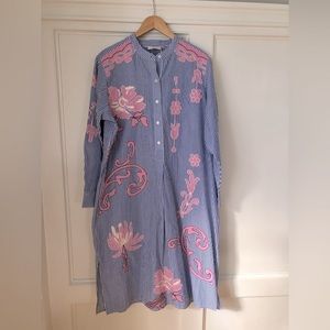 NWT Tory Burch Embroidered Striped Shirt Dress